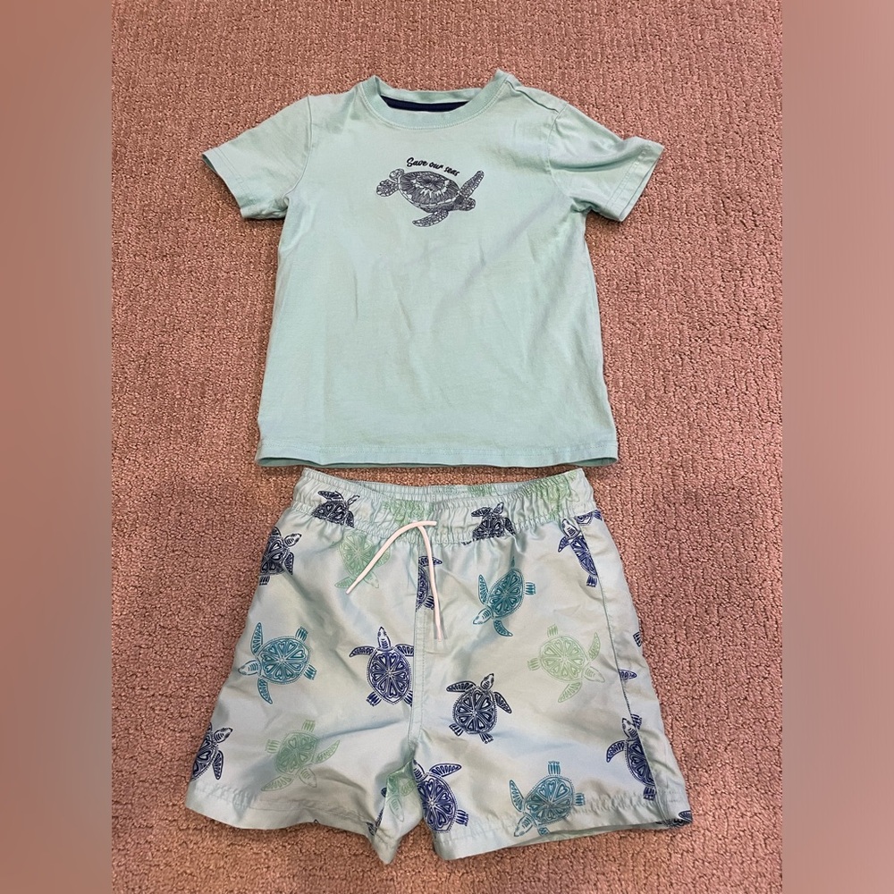 Janie and Jack sea turtle swim shorts and matching shirt